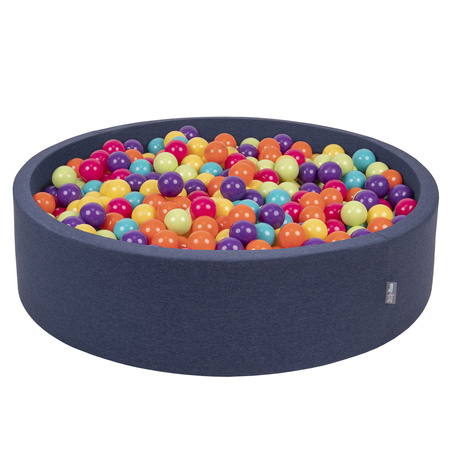 KiddyMoon Soft Ball Pit Round  ∅ 7Cm / 2.75In For Kids, Foam Ball Pool Baby Playballs Children, Made In The EU, dark blue:lgreen/yellow/turquoise/orange/dpink/purple, 120x30cm/200 balls