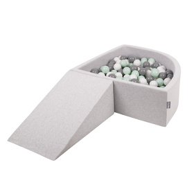 KiddyMoon Foam Playground for Kids with Quarter Angular Ballpit and Balls, lightgrey:white/grey/mint, Ballpit (100 Balls) + Wedge