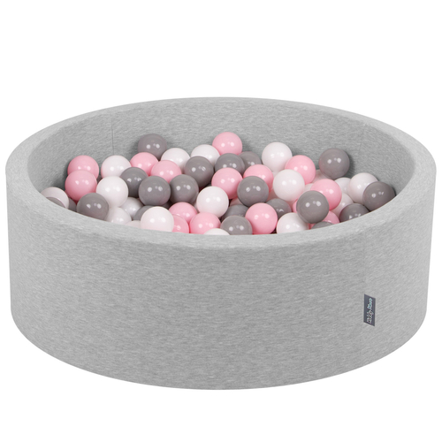 KiddyMoon Baby Foam Ball Pit with Balls ∅ 7cm / 2.75in Made in EU, light grey:white/grey/light pink, 90x30cm/300 balls