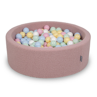 KiddyMoon Ball Pit for Baby with Teddy Plush, Large 7 cm Balls for a Fuller Ball Pit, From 8 Months, Removable Cover, Pink: Pastel Blue/Pastel Yellow/White/Mint/Powder Pink, 90 x 30 cm / 200 Balls