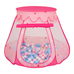 Play Tent For Kids Castle Baby Playhouse For Children With Colorful Balls Pop Up Perfect For Indoor And Outdoor Easy Set Up Includes Carry Bag, pink:babyblue-powder pink-pearl, 105x90cm/100 balls