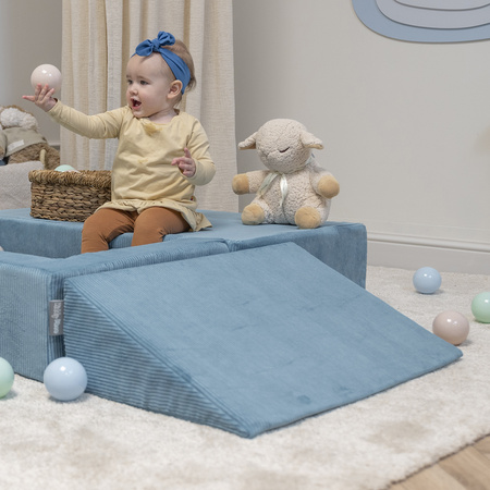 KiddyMoon Children's Foam Wedge Perfect for Kids' Rooms Lightweight Versatile, and Comfortable Support for Play and Relaxation Soft Fabric Removable Cover, blue, Wedge
