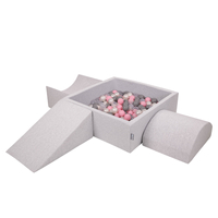 KiddyMoon Foam Playground for Kids with Square Ballpit ( ∅ 7cm/2.75In) Soft Obstacles Course and Ball Pool, Made In The EU, lightgrey:pearl/grey/transparent/powderpink, Ballpit (300 Balls) + Version 4