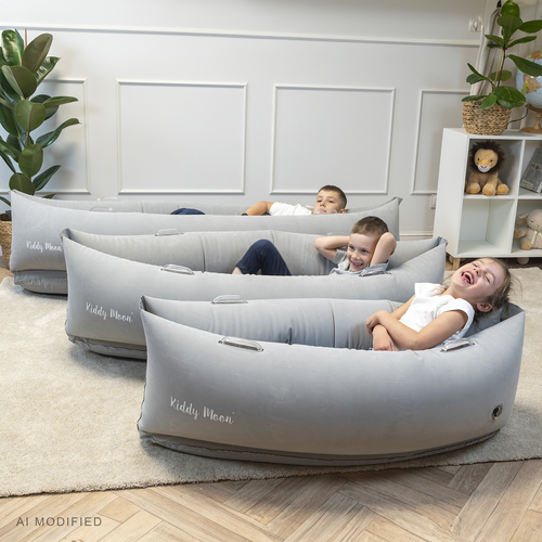 KiddyMoon Inflatable Sensory Peapod Chair For Kids With Handles And Pump, Grey, M