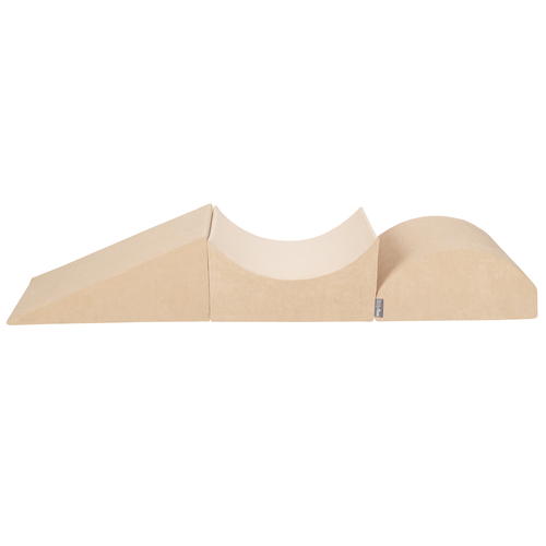 KiddyMoon Foam Playground Velvet for Kids Obstacle Course for Children Montessori Toy for Babies Soft Construction Blocks Element, Tunnel/Hill, Certified Made in The EU, sand beige, Multi-Size