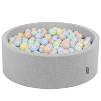 KiddyMoon Baby Foam Ball Pit with Balls ∅ 7cm / 2.75in Made in EU, light grey:pastel beige/pastel blue/pastel yellow/mint, 90x30cm/200 balls