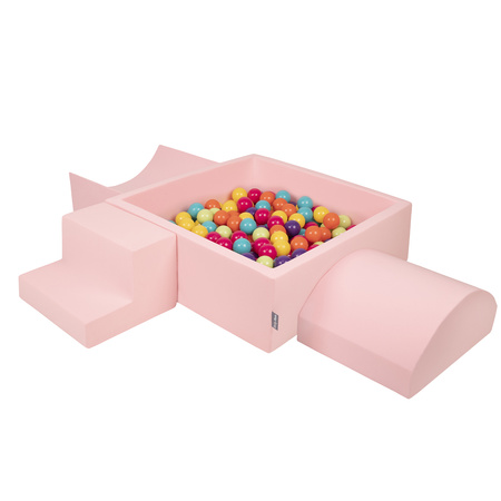 KiddyMoon Foam Playground for Kids with Square Ballpit ( ∅ 7cm/2.75In) Soft Obstacles Course and Ball Pool, Certified Made In The EU, pink:lgreen/yellow/turquoise/orange/dpink/purple, Ballpit (200 Balls) + Version 6