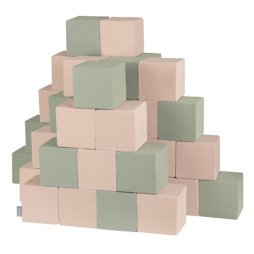 KiddyMoon Soft Foam Cubes Building Blocks 14cm for Children Multifunctional Foam Construction Montessori Toy for Babies, Certified Made in The EU, cubes: sage-beige, 48 Pieces