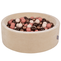 KiddyMoon Soft Ball Pit Round 7cm / 2.75In for Kids, Foam Velvet Ball Pool Baby Playballs, sand beige:brown/copper/pastel beige/salmon pink, 90 x 30 cm / 200 Balls
