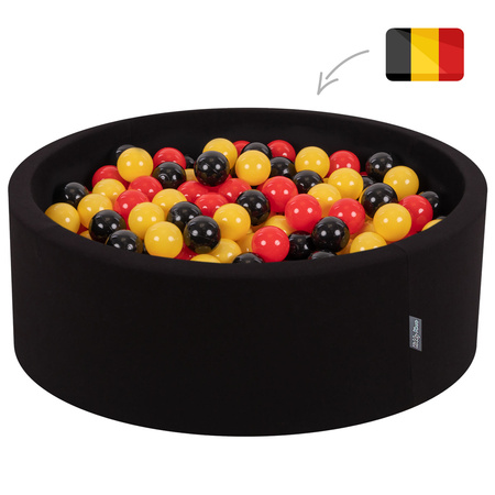 KiddyMoon Baby Foam Ball Pit with Balls ∅ 7cm / 2.75in Made in EU, Belgium: black/yellow/red, 90x30cm/200 balls