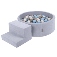 KiddyMoon Foam Playground For Kids Soft Textured Safe Blocks, dark grey: grey/white/baby blue, Ballpit (200 Balls) + Steps