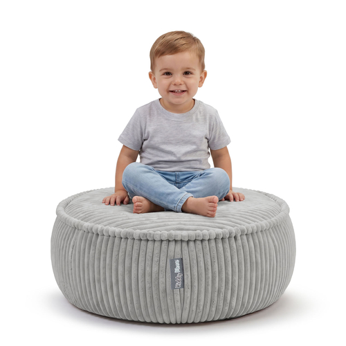 KiddyMoon Kids’ Foam Pouffe with Removable Cover, light grey, L