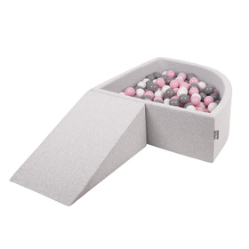 KiddyMoon Foam Playground for Kids with Quarter Angular Ballpit and Balls, lightgrey:white/grey/powderpink, Ballpit (200 Balls) + Wedge