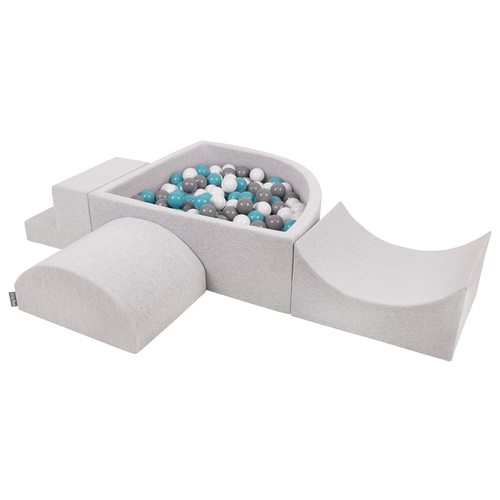 KiddyMoon Foam Playground for Kids with Quarter Angular Ballpit and Balls, lightgrey:grey/white/turquoise, Ballpit (300 Balls) + Version 6