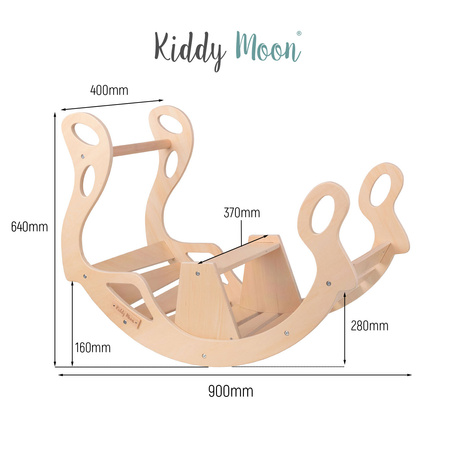 KiddyMoon Wooden Rocker for Kids Multifunctional Montessori Arch Wooden Toy Climbing Play Arch for Children, Seesaw Made of Wood for Babies WR-001, Natural, 90.6x39x69 cm