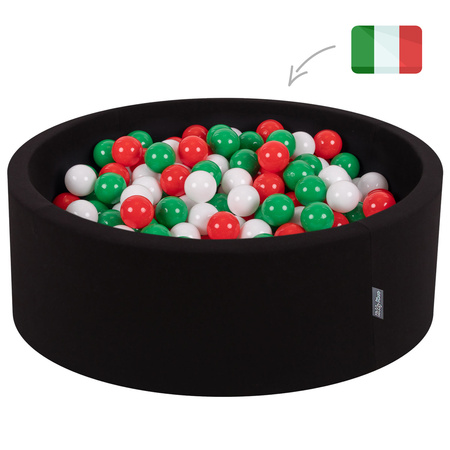 KiddyMoon Baby Foam Ball Pit with Balls ∅ 7cm / 2.75in Made in EU, Italy: green/white/red, 90x30cm/200 balls