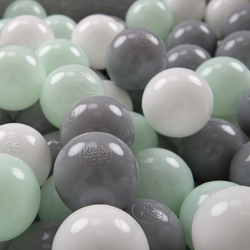 KiddyMoon Soft Plastic Play Balls ∅ 6cm / 2.36 Multi Colour Made in EU, white/grey/mint, 200 Balls/6cm-2.36in