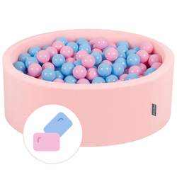 KiddyMoon Baby Foam Ball Pit with Balls ∅ 7cm / 2.75in Made in EU, Bubble gum: light pink/baby blue, 90x30cm/200 balls