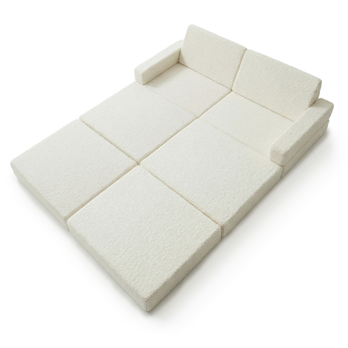 KiddyMoon Sofa for Kids in Foam with Soft Teddy Fabric, Modular and Foldable, for Playing, Reading and Relaxing, creamy, Sofa
