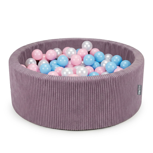 KiddyMoon Ball Pit for Baby and Toddler, Soft Play Ball Pool with ribbed Washable Cover, Purple: Baby Blue/Light Pink/Pearl, 90 x 30 cm / 200 Balls