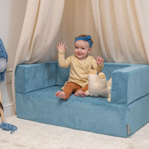 KiddyMoon Children's Foam Sofa with Wedge and Play Balls Set for Play Soft Perfect for Kids Room Lightweight Learning Relaxation Removable Covers Easy Cleaning, blue, Sofa/Wedge