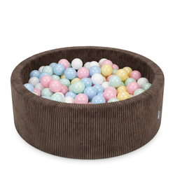 KiddyMoon Ball Pit for Baby and Toddler, Soft Play Ball Pool with ribbed Washable Cover, Brown: Past Blue/Past Yellow/White/Mint/Light Pink, 90 x 30 cm / 200 Balls