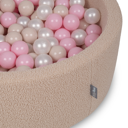 KiddyMoon Ball Pit for Baby with Teddy Plush, Large 7 cm Balls for a Fuller Ball Pit, From 8 Months, Removable Cover, Beige: Pastel Beige/Powder Pink/Pearl, 90 x 30 cm / 300 Balls