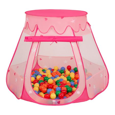 Play Tent For Kids Castle Baby Playhouse For Children With Colorful Balls Pop Up Perfect For Indoor And Outdoor Easy Set Up Includes Carry Bag, pink:yellow-green-blue-red-orange, 105x90cm/200 balls