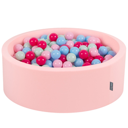 KiddyMoon Baby Foam Ball Pit with Balls ∅ 7cm / 2.75in Made in EU, pink:light pink/dark pink/babyblue/mint, 90 x 30 cm / 200 Balls