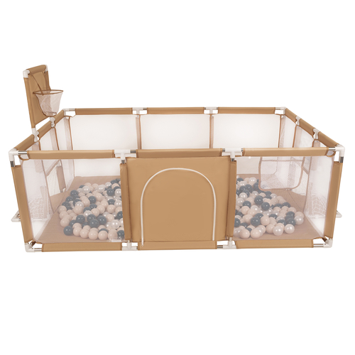 Baby Playpen Big Size Playground with Plastic Balls for Kids, beige:dark turquoise/pastel beige/pearl, 100 balls
