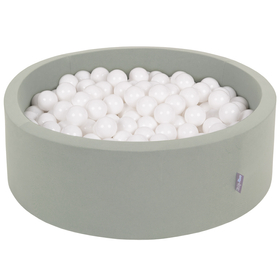 KiddyMoon Baby Foam Ball Pit with Balls ∅ 7cm / 2.75in, sage: white, 90x30cm/300 balls