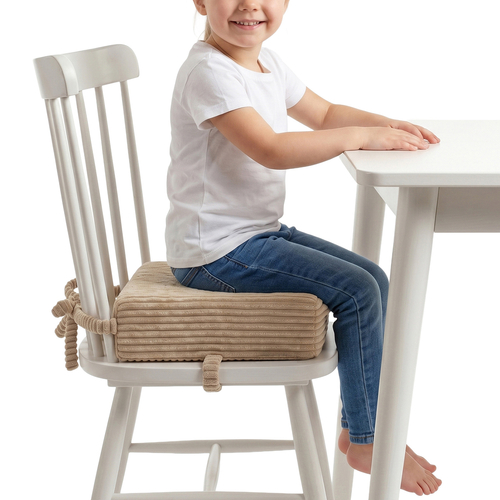 KiddyMoon Kids Booster Seat Cushion For Chair, 10 Cm Foam Padded Seat With Removable Washable Cover And Ties, beige, 33x33x10