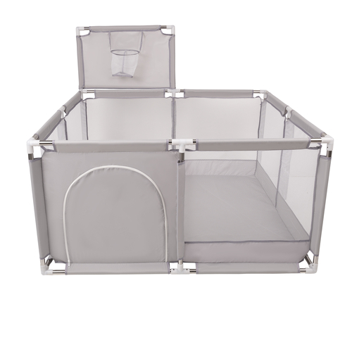 square play pen filled with plastic balls basketball, Grey:blue/turquoise/yellow/transparent, 200 balls