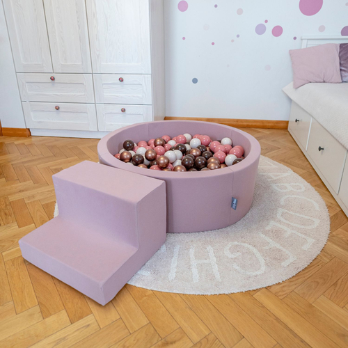 KiddyMoon Foam Playground for Kids with Round Ball pit (200 Balls ∅ 7cm/2.75In) Soft Obstacles Course and Ball Pool, Certified Made In The EU, heather: pastel blue/pastel yellow/white/mint/powder pink, Ballpit (100 Balls) + Steps