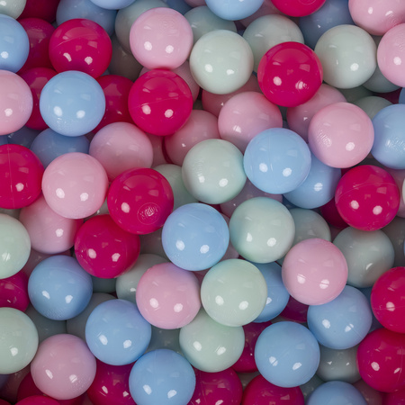 KiddyMoon Soft Plastic Play Balls ∅ 7cm/2.75in Multi-colour Made in EU, light pink/dark pink/baby blue/mint, 100 Balls/7cm-2.75in