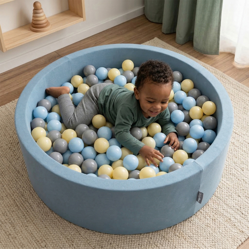 KiddyMoon Foam Ball Pit with Balls for Babies and Toddlers, Soft Sensory Play, Durable Removable Cover, Safe, blue: pearl, 90 x 30 cm / 300 Balls