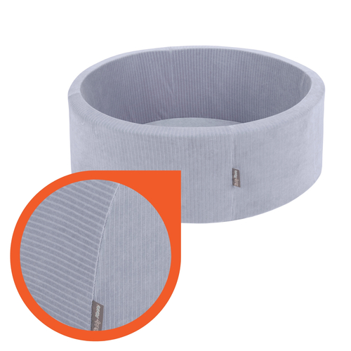 KiddyMoon Foam Playground For Kids Soft Textured Safe Blocks, dark grey: pastel beige/white/perle, Ballpit (200 Balls) + Steps