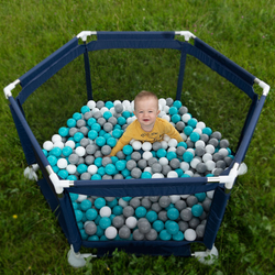 hexagon 6 side play pen with plastic balls, Blue:grey/white/turquoise, 200 balls