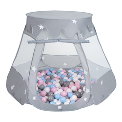 Play Tent For Kids Castle Baby Playhouse For Children With Colorful Balls Pop Up Perfect For Indoor And Outdoor Easy Set Up Includes Carry Bag, grey: white/grey/babyblue/powder pink, 105x90cm/100 balls