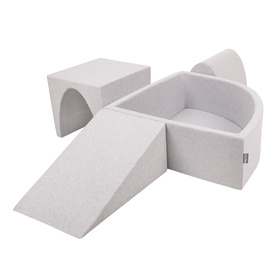 KiddyMoon Foam Playground for Kids with Quarter Angular Ballpit and Balls, lightgrey:pearl/grey/transparent/powderpink, Ballpit (200 Balls) + Version 2