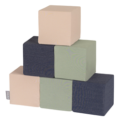 KiddyMoon Soft Foam Cubes Building Blocks 14cm for Children Multifunctional Foam Construction Montessori Toy for Babies, Certified Made in The EU, cubes: dark blue-beige-sage, 6 Pieces