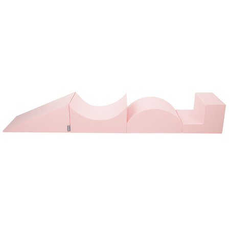 KiddyMoon Foam Playground for Kids with Round Ballpit ( ∅ 7cm/2.75In) Soft Obstacles Course and Ball Pool, Certified Made In The EU, pink:powder pink/pearl/transparent, Ballpit (200 Balls) + Version 5