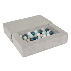 KiddyMoon Modular Foam Sofa for Children's with Balls Lightweight Sofa For Kids Room Comfortable Space-Saving with Storage Room Fabric Safe and Fun for Kids, light gray: dark turquoise/pastel beige/white/mint, Sofa + 100 Balls