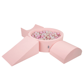 KiddyMoon Foam Playground for Kids with Round Ballpit ( ∅ 7cm/2.75In) Soft Obstacles Course and Ball Pool, Certified Made In The EU, pink:pastel beige/light pink/pearl, Ballpit (200 Balls) + Version 4