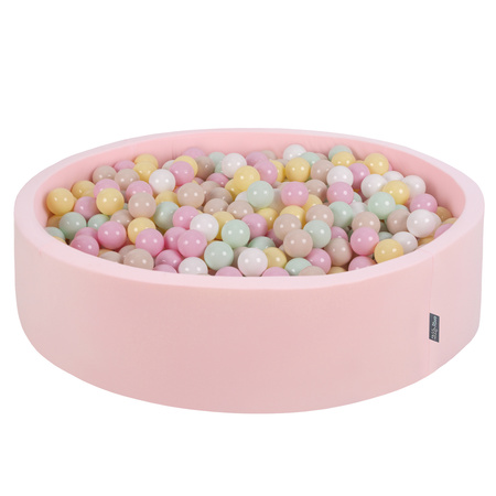 KiddyMoon Soft Ball Pit Round  ∅ 7Cm / 2.75In For Kids, Foam Ball Pool Baby Playballs Children, Made In The EU, pink:pastel beige/pastel yellow/white/mint/light pink, 120x30cm/200 balls