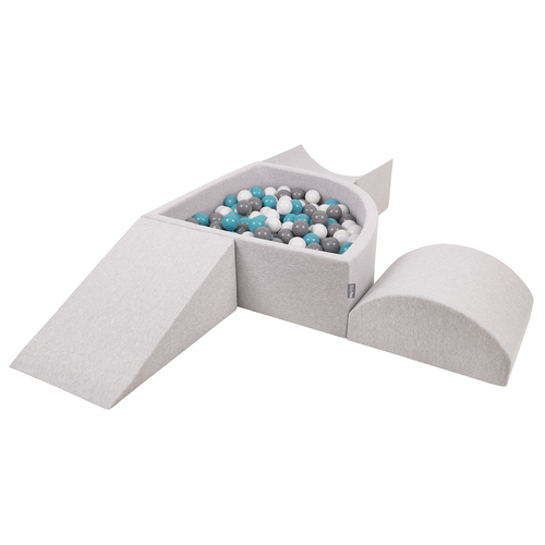 KiddyMoon Foam Playground for Kids with Quarter Angular Ballpit and Balls, lightgrey:grey/white/turquoise, Ballpit (300 Balls) + Version 4
