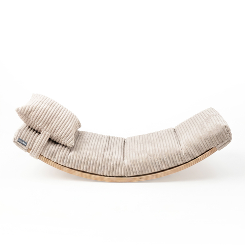 KiddyMoon Balance Board for Kids with Mattress and Pillow Wooden Sensory Wobble Board, natural/beige, Balance Board/Mattress/Pillow