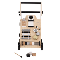 KiddyMoon Wooden Baby Walker Interactive Educational Toy for Children Multifunctional Push-Along Toy for Babies Montessori Walker for Kids Model WK-002, Black - White, Adjustable Handle