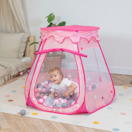 Play Tent For Kids Castle Baby Playhouse For Children With Colorful Balls Pop Up Perfect For Indoor And Outdoor Easy Set Up Includes Carry Bag, pink:pearl-grey-transparent-powder pink, 105x90cm/600 balls