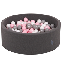 KiddyMoon Baby Foam Ball Pit with Balls ∅ 7cm / 2.75in Made in EU, dark grey:white/grey/light pink, 90x30cm/200 balls